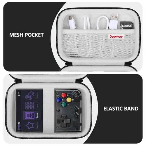 Vista 4 de Supmay Carrying Case for Miyoo Mini Plus OnionOS Handheld Game Console, Retro Gaming Console Storage Holder Travel Bag with Mesh Pocket for USB-C