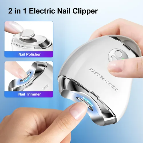 Vista 3 de Electric Nail Clipper with LED Light & 3 Speeds, Fingernail Cutter and Polisher 2 in 1 Design, Nail Scraps Storage Rechargeable Safety Fingernail
