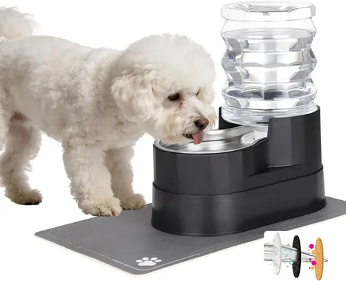 Vista 15 de RIZZARI Dispensador de agua grande para perros: 8L de gravedad elevada en negro, dispensador automático de acero inoxidable con cepillo