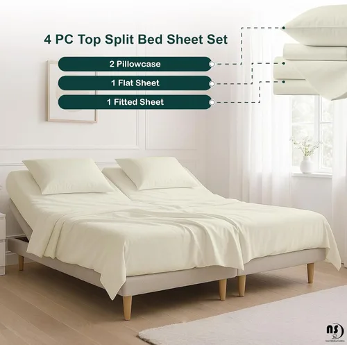 Vista 7 de NON Sticky cotton Juego de sábanas Queen de 4 piezas para cama ajustable con números de sueño, sábanas de cama 100% algodón egipcio, cabezal