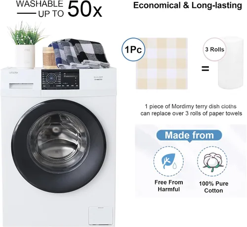 Vista 5 de Mordimy Trapos de cocina a cuadros 100% algodón, 12 x 12 pulgadas, súper suaves y absorbentes, de secado rápido, trapos de cocina para cocina, Beige