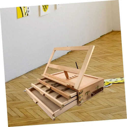 Vista 7 de TEHAUX Caballete de madera para niños, soporte de dibujo, soporte de almacenamiento, caballete de postal de madera, caballetes de mesa para pintar