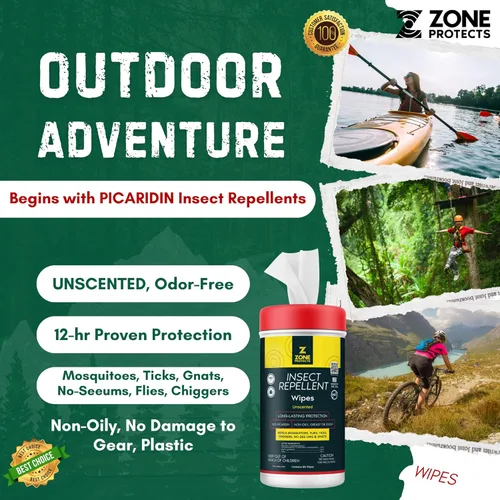 Vista 2 de Toallitas repelentes de insectos sin perfume de Picaridina; 80 toallitas de picaridina, protección probada de 12 horas; mosquitos, garrapatas