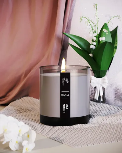 Vista 3 de RAKLE Velas perfumadas para el hogar, vela perfumada de ámbar vainilla de 7.4 onzas, tarro de vela de mezcla de cera de soja prémium con tapa