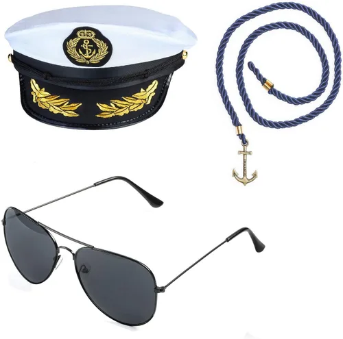 Beelittle - Juego de accesorios de disfraz de capitán de yate - Sombrero de marinero con pipa de maíz y lentes de aviador