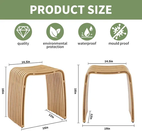 Vista 3 de Taburete de bambú para baño y comedor, banco de bambú, duradero y hermoso diseñado para baño, comedor, sala de estar y dormitorio