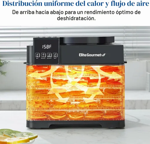 Vista 5 de Elite Gourmet EFD422 Deshidratador de alimentos digital con 5 bandejas libres de BPA, ventilador y calentador montados en la parte superior