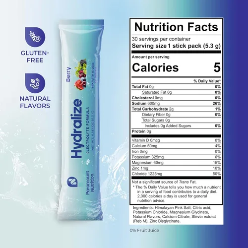 Vista 2 de Hydralize - Paquetes de electrolitos en polvo, 600 mg de sodio, 325 mg de potasio, glicinato de magnesio, cero azúcar, sin edulcorantes