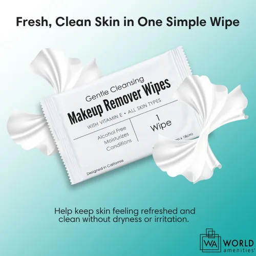 Vista 7 de World Amenities - Toallitas removedoras de maquillaje a granel 50 unidades Envueltas individualmente, limpieza suave, sin alcohol - Todo