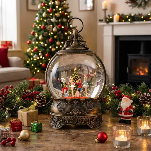 Vista 17 de Linterna de Globo de Nieve Navideño de 10" con Muñeco de Nieve de Granja, Globos de Nieve Giratorios Brillantes Iluminados con Música