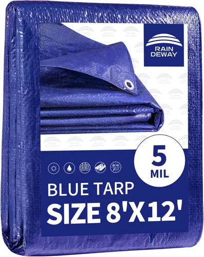 Vista 10 de RAINDEWAY Tarps - Lona impermeable de color azul de 4 x 16 pies de grosor, resistente a desgarros, multiusos, para techo, campamento, automóvil