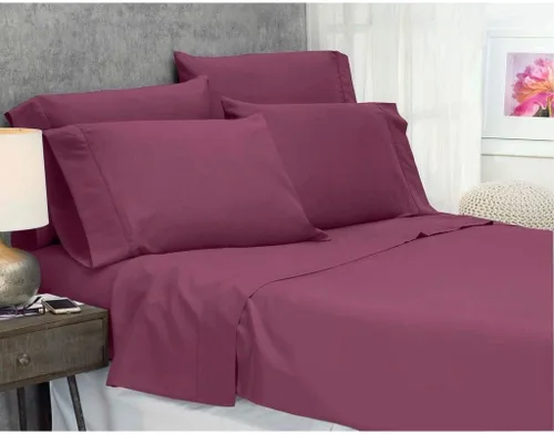 Vista 3 de Sábana bajera ajustable de color burdeos, 1 pieza, con bolsillo extra profundo, se adapta a colchones de 45,7 a 21.2 in en todo elástico de calidad