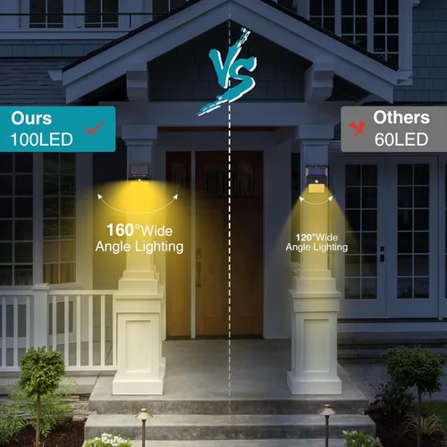 Vista 3 de Kolpop - Paquete de 6 luces solares de movimiento para exteriores, 3 modos/100 luces LED de seguridad, inalámbricas, resistentes al agua IP65, luces
