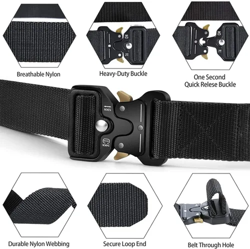 Cinturón táctico para hombre, cinturón de nailon resistente con hebilla de liberación rápida (30-60 pulgadas de cintura)