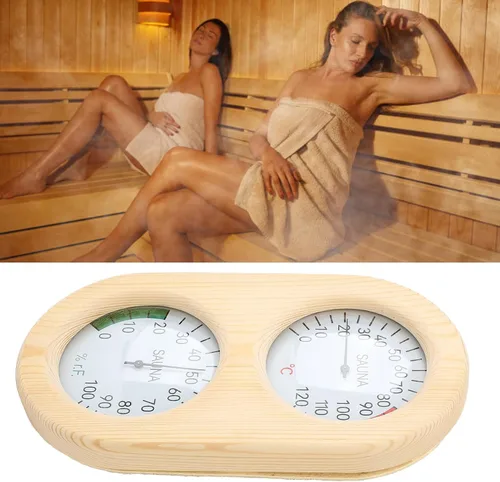 Vista 5 de flexman Termómetro higrómetro para sala de sauna, 2 en 1 248.0 °F 100% madera montado en la pared, accesorios para sala de vapor y baño