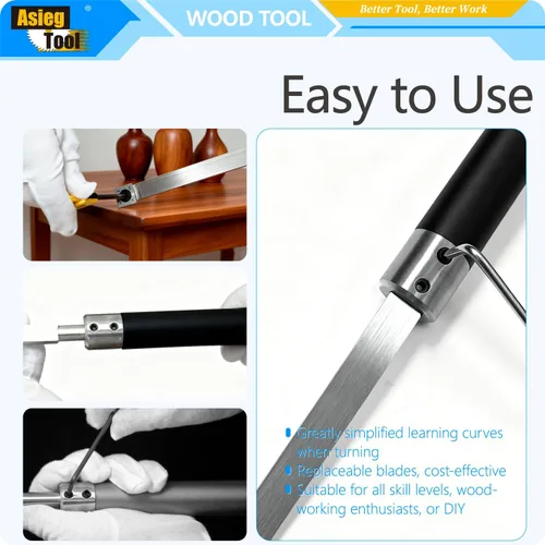 Vista 4 de Juego de herramientas de torneado de madera con punta de carburo para torno, cincel, barra de herramientas con cortador de inserción de carburo