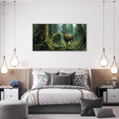 Vista 6 de Arte de pared grande de ciervos del bosque para sala de estar, decoración de pared de ciervos para dormitorio, bosques, cuadros de árboles