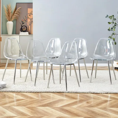 Vista 11 de Sillas de comedor, juego de 4 sillas de comedor transparentes, sillas de cocina modernas con asiento transparente, sillas laterales de acrílico
