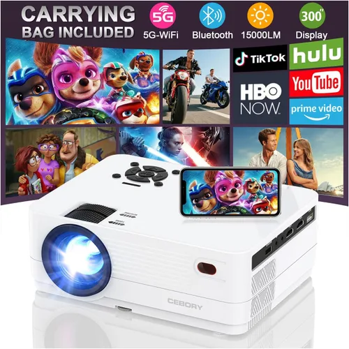 Proyector Native 1080P con WiFi y Bluetooth, proyector de película Full HD de 15000 lúmenes, incluye pantalla y bolsa de transporte, proyectores 4K