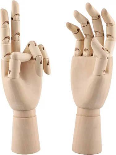 Vista 2 de Modelo de mano de madera, 2 piezas, 12 pulgadas, mano izquierda y derecha, figura de maniquí con para exhibición de joyas a mano, decoración