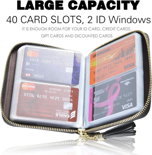 Vista 3 de Easyoulife Billetera Tarjetero de Tarjetas de Crédito para Mujer con Cremallera de Cuero Estuche para Tarjetas con Bloqueo RFID, Negro, medio
