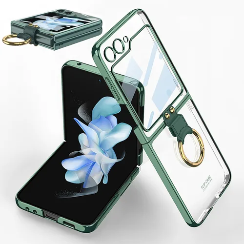 Vista 18 de SHIEID Z Flip 5 - Funda con soporte de anillo, borde galvanizado para Galaxy Z Flip 5, funda protectora delgada con protector de pantalla integrado