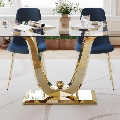 Vista 29 de Mesas de comedor redondas de 36 pulgadas, mesa de comedor moderna de cocina con base de metal cromado dorado, mesas de comedor redondas de vidrio