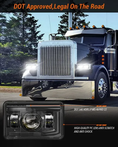 Vista 6 de BICYACO 4 PCS faros delanteros LED DOT rectangulares de 4x6 pulgadas de repuesto H4651 H4652 H4656 H4666 H6545 compatibles con Peterbilt Kenworth