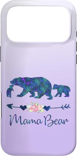 Vista 22 de Teal Blue Purple Floral Mama Bear and Two Cubs Silver Purple Case for iPhone 16