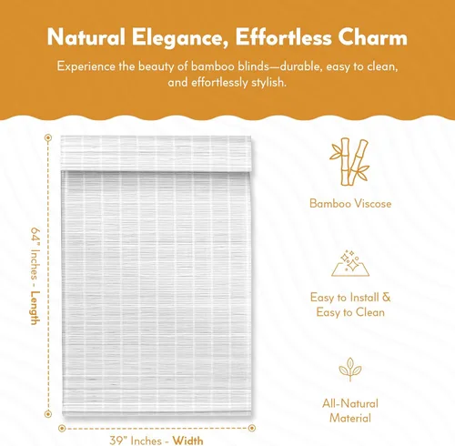 Vista 2 de Radiance, cortinas inalámbricas, romanas, de bambú, madera balsa - 23 persianas, 24 pulgadas de ancho x 64 pulgadas de largo