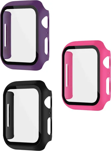 Vista 37 de Paquete de 3 fundas multicolor con protector de pantalla de vidrio templado para Apple Watch SE (Gen 1/2/3) Series 6/5/4 de 1.575 pulgadas, negro +