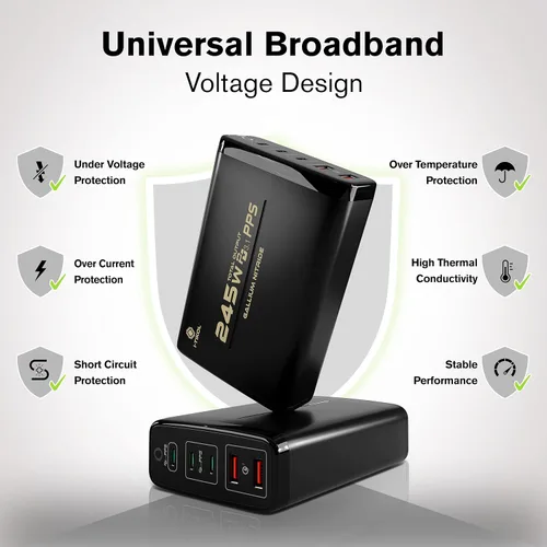 Vista 2 de Cargador USB C de 245 W A2215 - Bloque de cargador USB C - Cargador GaN de 5 puertos de escritorio 3 USB-C 2 USB-A - Hub USB alimentado - Múltiples