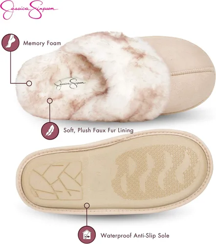 Vista 3 de Jessica Simpson - Pantuflas cómodas de piel sintética para mujer con suela antideslizante y espuma viscoelástica