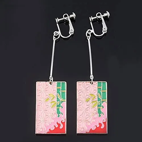 Vista 6 de Aretes de Tanjiro del anime Demon Slayer, de Kimetsu No Yaiba Hanafuda accesorios para cosplay de anime, para chicas
