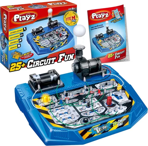 Playz Kit de ingeniería de placa de circuito eléctrico para niños con más de 25 proyectos STEM que enseñan electricidad, voltaje, corrientes