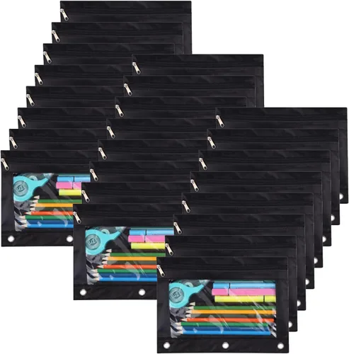 Vista 11 de YoeeJob Estuche para lápices para carpeta de 3 anillos, bolsas con cremallera a granel, estuche para lápices con ventana transparente para clase