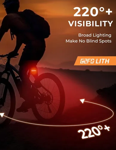 Vista 3 de luz trasera recargable para bicicleta de 150 lúmenes, luz trasera impermeable IPX6 para bicicleta, linterna de seguridad visible de 220°, 5 modos