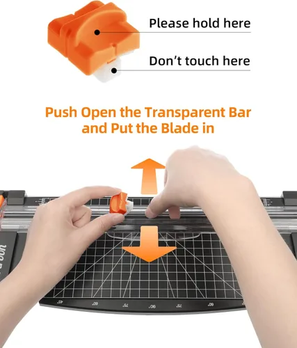 Vista 7 de Firbon Cuchilla de repuesto para cortador de papel con diseño de protección automática de seguridad para recortadora de papel A4 en blanco y negro