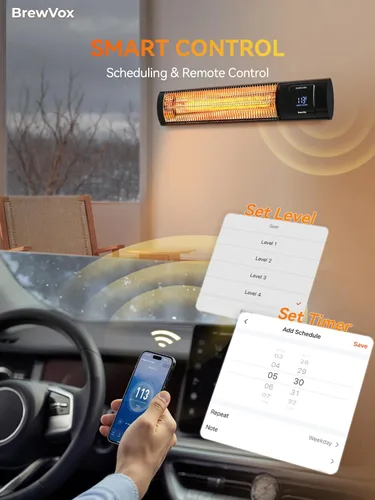 Vista 2 de Calentador eléctrico infrarrojo de carbono de 1500 W para patio al aire libre con termostato, horizontal y vertical, programación controlada por