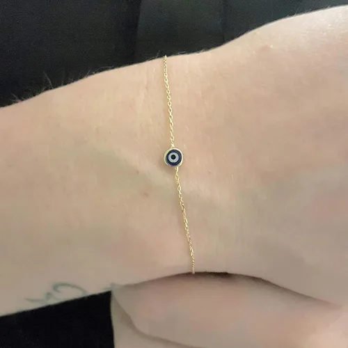 Vista 6 de Pulsera de oro amarillo sólido de 14 quilates para mujer Pulsera de protección nazar turca de la suerte buena suerte delicada azul marino