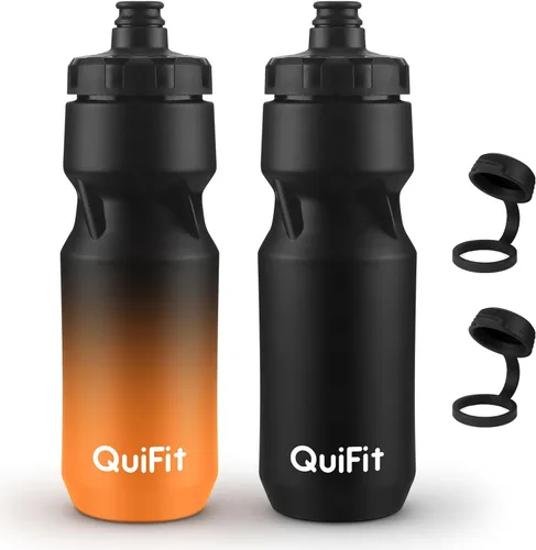 Vista 7 de QuiFit Botella de agua para bicicleta, paquete de 2 botellas exprimibles de 32 onzas, sin BPA, a prueba de fugas, jarra deportiva reutilizable