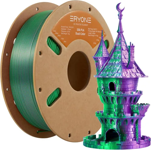 Vista 33 de ERYONE Filamento de ácido poliláctico (PLA) de seda bicolor para impresora 3D, de 1.75 mm +/- 0.03 mm, carrete de cartón de 1 kg (2.2 libras), negro