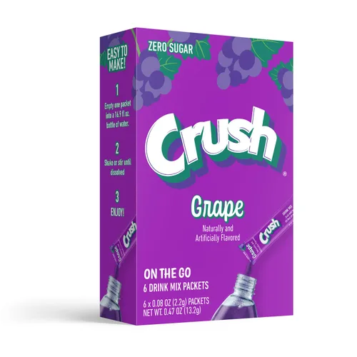 Vista 3 de Crush - Mezcla de bebida en polvo, sin azúcar y deliciosa (uva, 72 palitos)