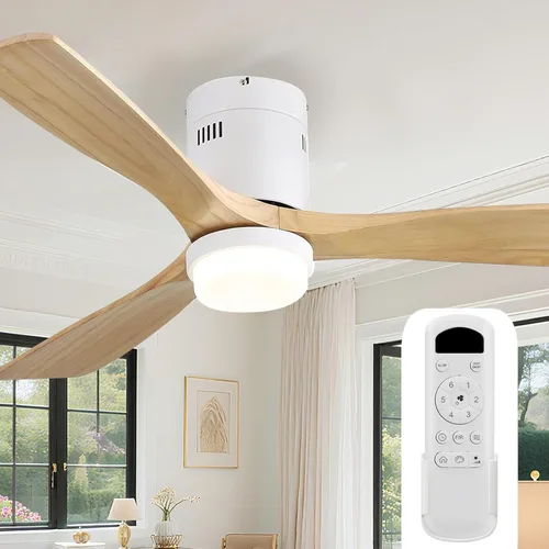 Vista 12 de Sofucor Ventilador de Techo de Madera Maciza de 52 Pulgadas Sin Luces Montaje al Ras Ventiladores de Techo con Control Remoto-Aspas de Madera