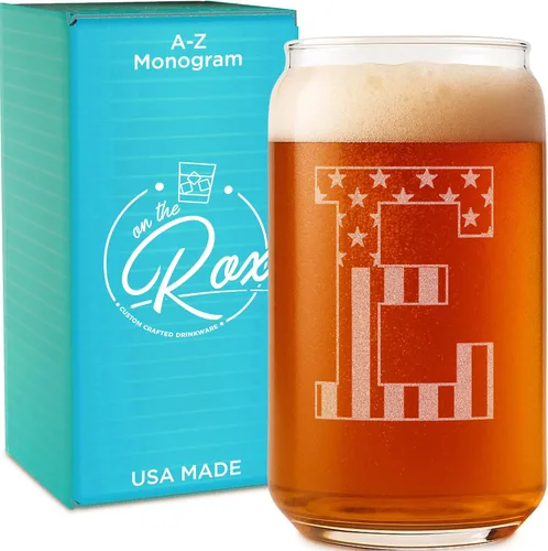 Vista 11 de Vaso en forma de lata de cerveza con monograma grabado - bandera de EE.UU.