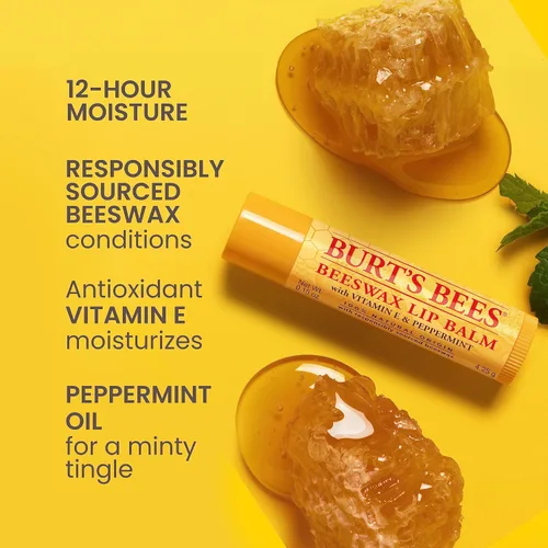 Vista 3 de Burt's Bees Lip Balm - Original Beeswax, Lip Moisturizer With Responsibly Sourced Beeswax, Tint-Free