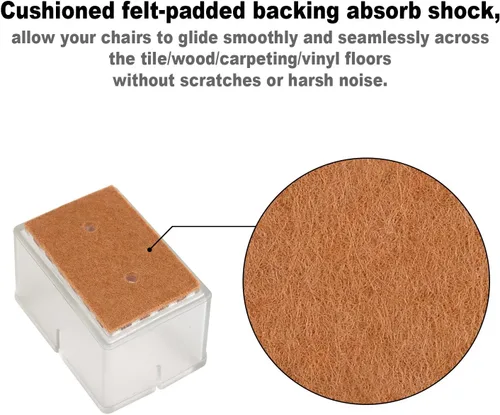 Vista 5 de Protectores de suelo para patas de silla, ajuste rectangular, longitud de 1-9/16 a 1-13/16 pulgadas y ancho de 1 a 1-3/16 pulgadas, tapas grandes
