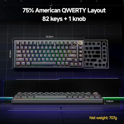 Vista 4 de TMKB T81E Mechanical Gaming Keyboard, 75% Gasket Mount Wired Keyboard with Knob & 5-Layer Sound Dampening, Hot-Swappable, RGB Backlit, 82 Keys for