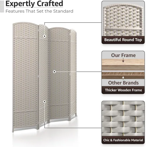 Vista 3 de Sorbus Divisor de habitación de 4 paneles de 6 pies de alto, pantalla de privacidad, paneles dobles extra anchos con bisagras, diseño de malla