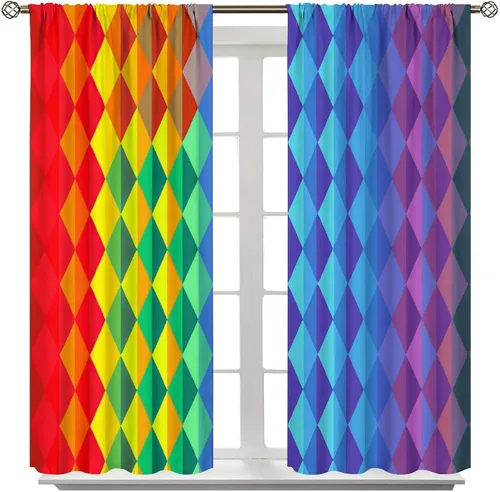 Vista 282 de Cortinas opacas abstractas de arco iris, pintura de color arcoíris con gotas, diseño gráfico creativo con bolsillo para barra, para sala de estar